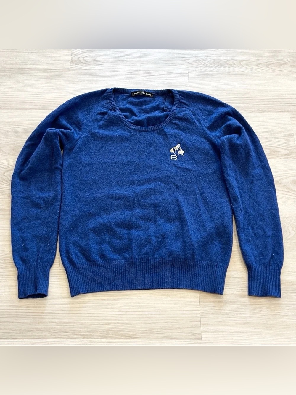 Vintage Balenciaga Knits 100% Wool Blue Crewneck Sweater - Italian Size 42